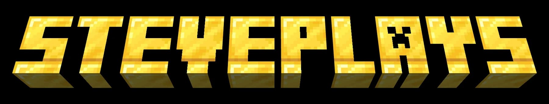 Nombre de canal STEVEPLAYS en letras 3D de bloques de Minecraft con textura de oro sobre fondo transparente