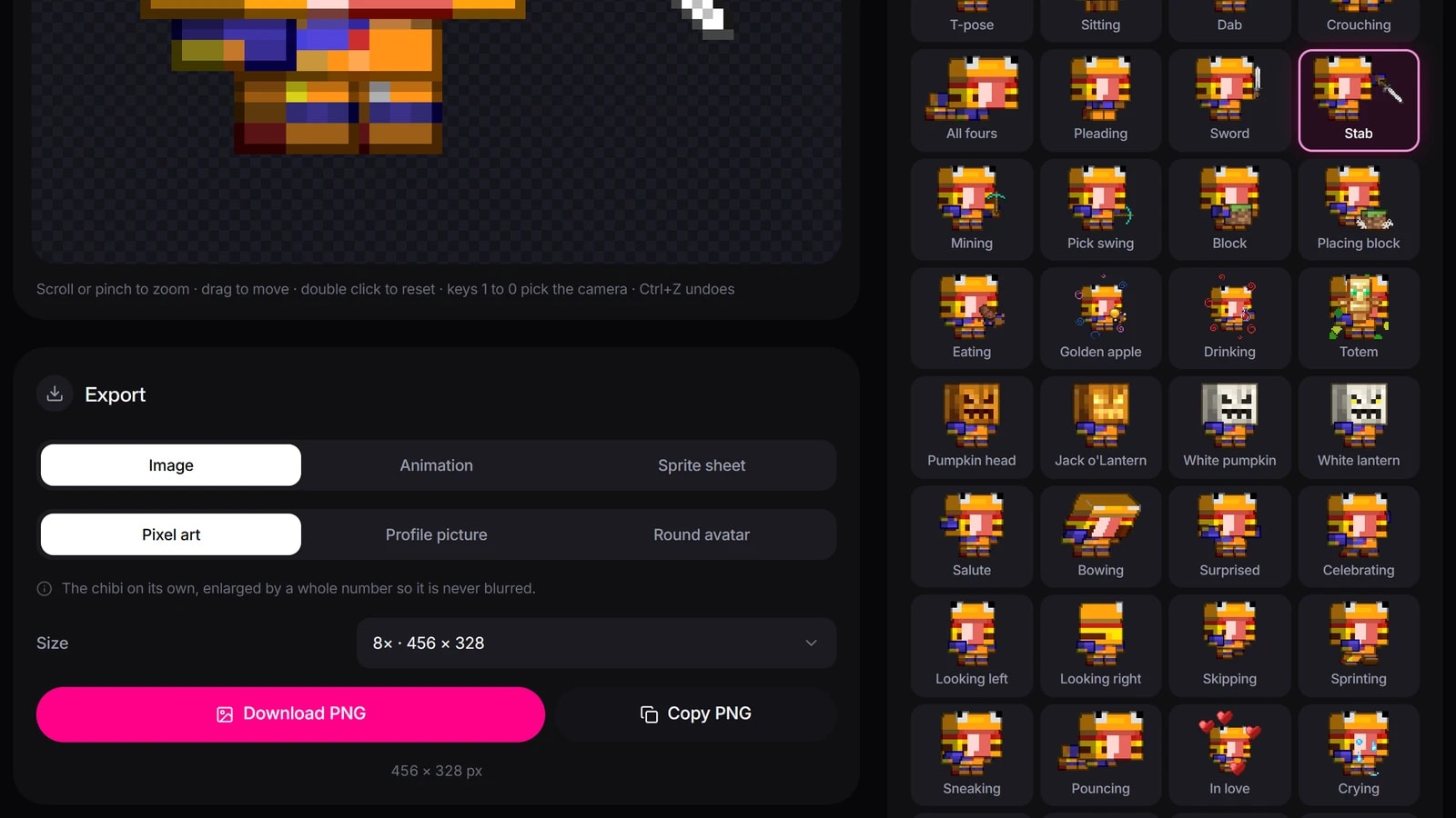 Pestaña Imagen del panel de exportar del creador de chibis: pixel art, foto de perfil y avatar redondo