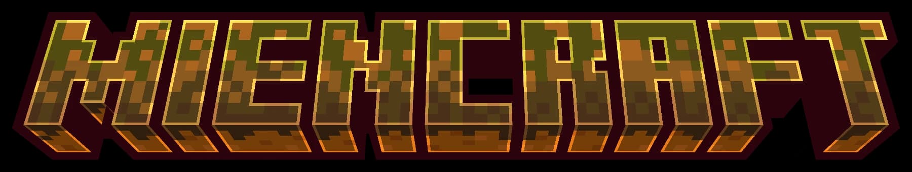 Título MINECRAFT en 3D con la fuente del logo, textura marrón y verde con contorno dorado